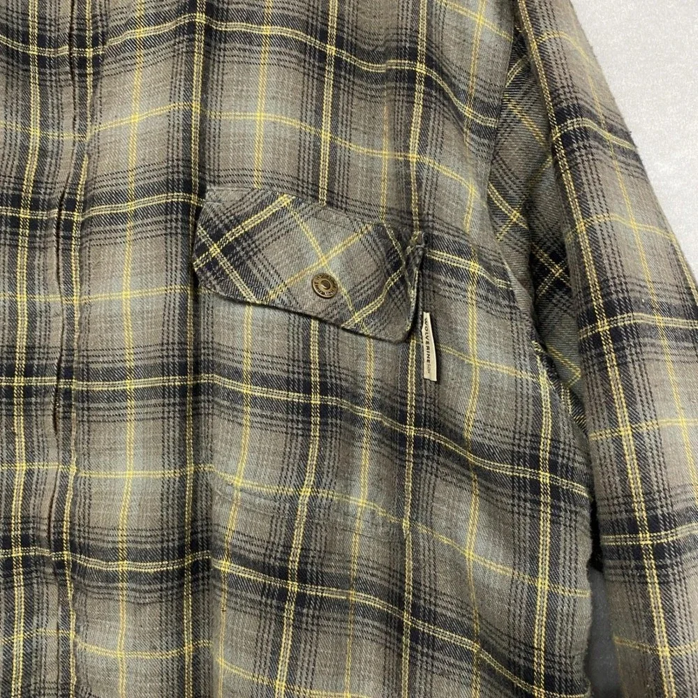 Wolverine Mens XXL Jacket Gray Plaid Fleece Lined Flannel Shacket Zip Up Warm